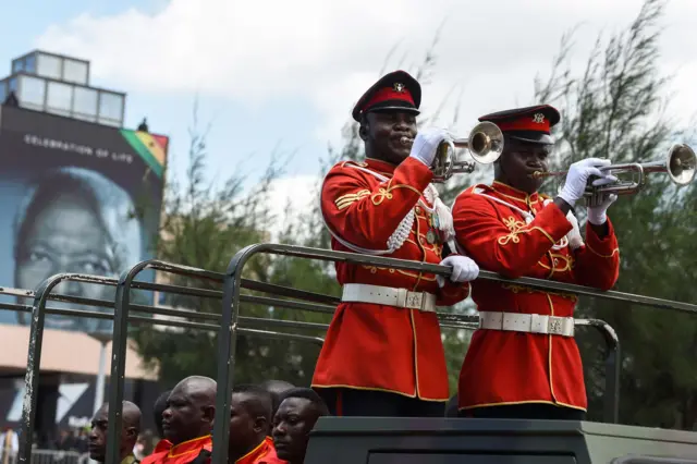 Trumpeters in Kofi Annan's funeral procession