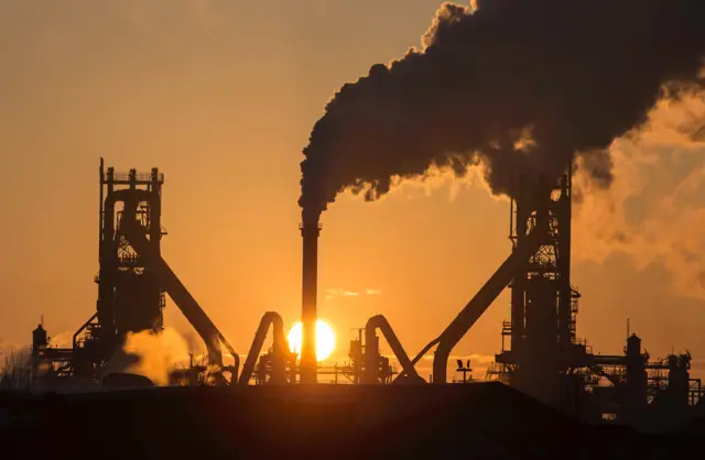 Sunset behind the steelworks