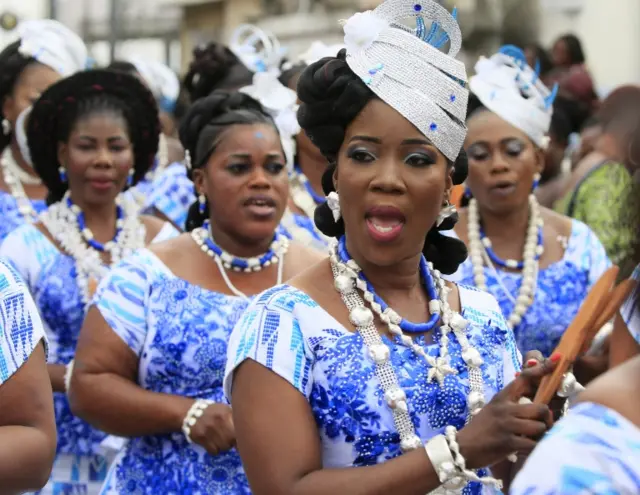 Ivorians attend a parade during the Generation Festival in Abobodoume village, Ivory Coast, 08 September 2018.