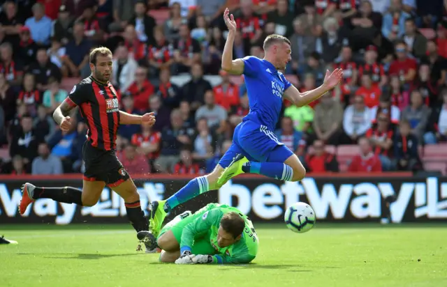 Jamie Vardy and Asmir Begovic