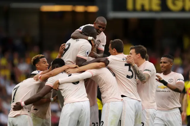 Manchester United celebrate their second goal