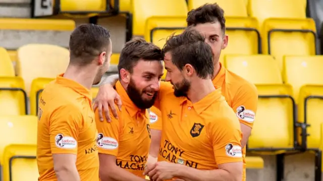 Livingston celebrate Steven Lawless' goal