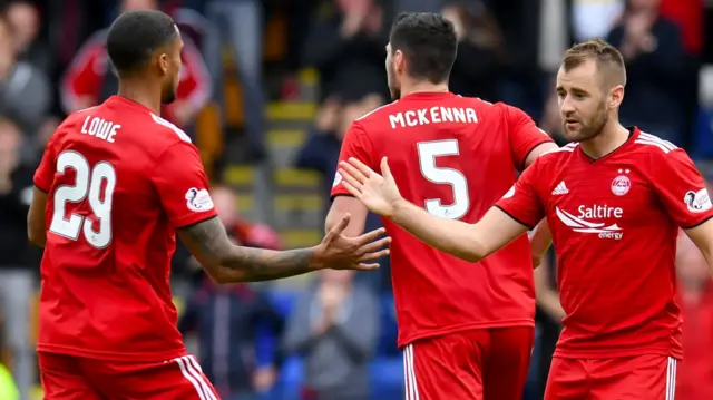 Aberdeen players celebrate against St Johnstone