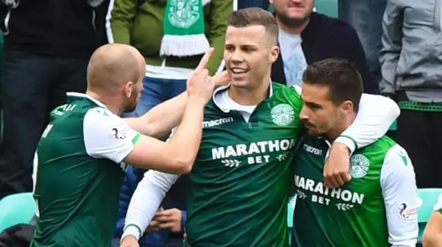 Hibs celebrate Florian Kamberi's winner