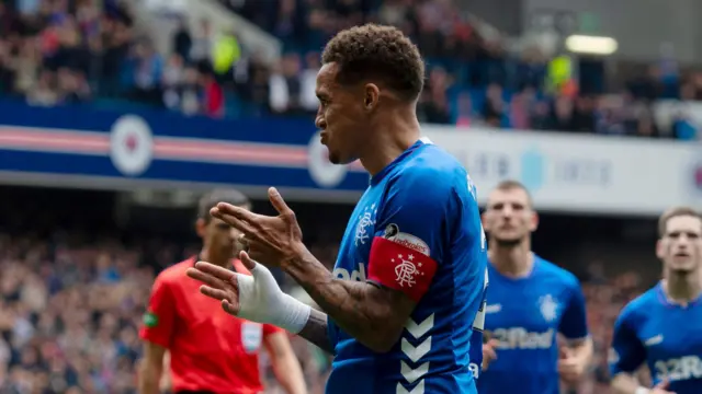 James Tavernier celebrates scoring for Rangers