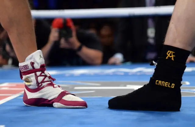 Boxing shoes close together