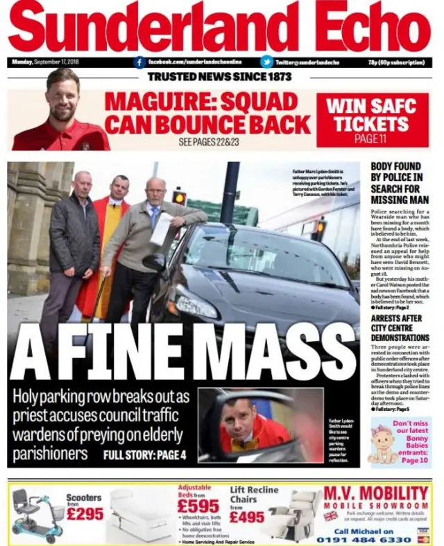 Sunderland Echo front page