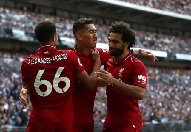 Liverpool players celebrate at Wembley