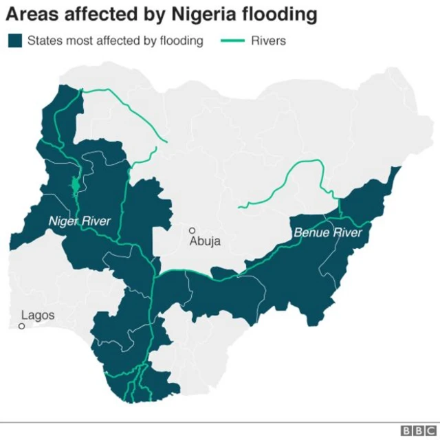 A map showing the flooded regions