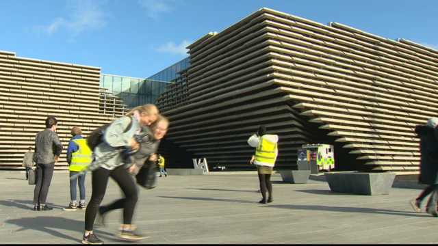 The brand new £80m V&A was closed to new visitors after someone was blown over and injured outside.