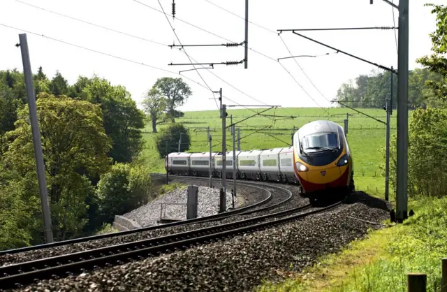 A train going along the tracks