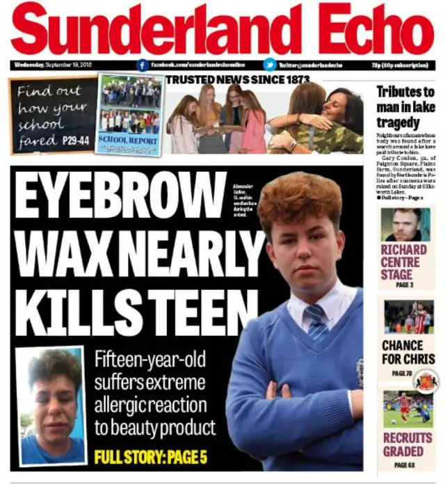 Sunderland Echo front page