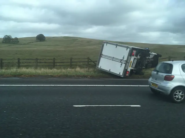 Van blown over on M74