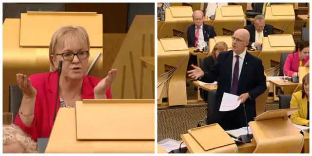 Labour MSP Johann Lamont and Education Secretary John Swinney