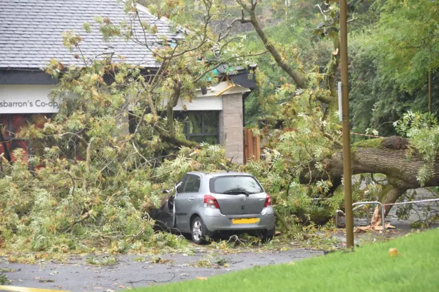 Storm Ali damages this car near Stirling