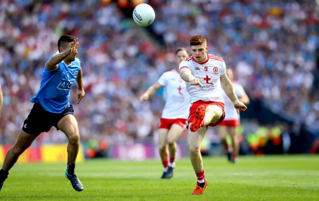 Dublin's James McCarthy and Cathal McShane of Tyrone in action during the first half at Croke Park