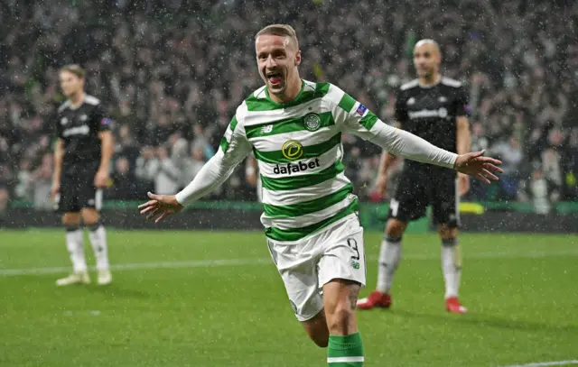 Leigh Griffiths celebrates the winning goal for Celtic