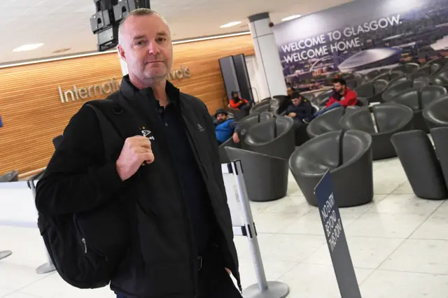 Rosenborg coach Rini Coolen arrives at Glasgow Airport