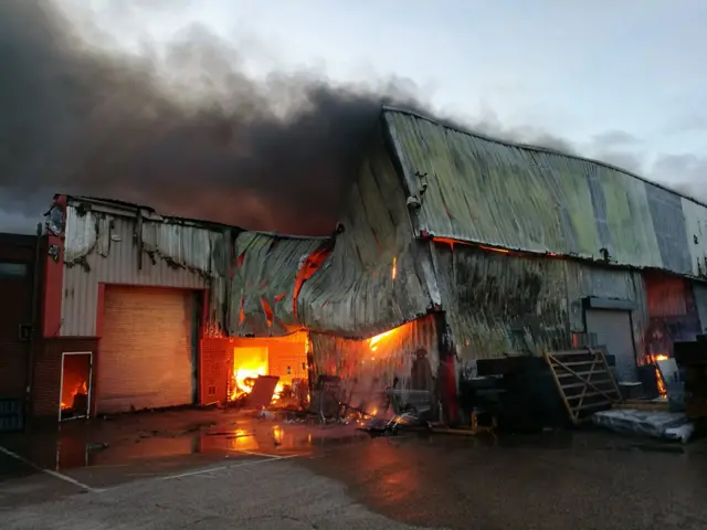 A fire in a warehouse