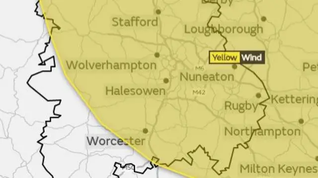 Area covered by today's wind warning