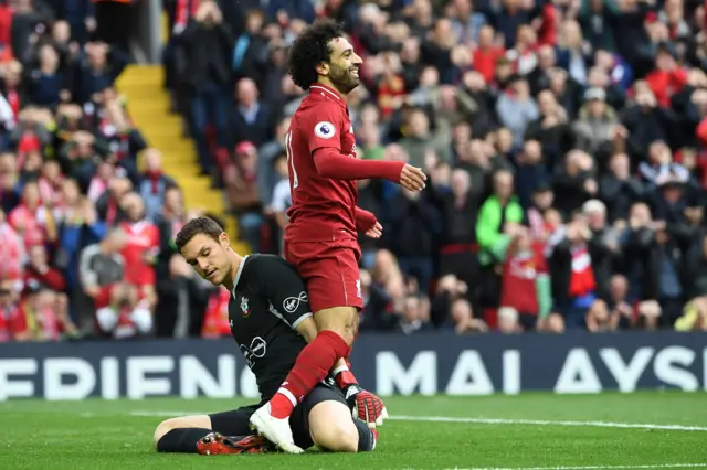 Mohamed Salah and Alex McCarthy