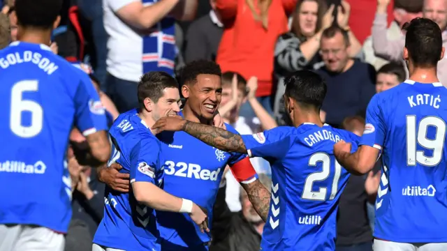 Rangers celebrate James Tavernier's opening goal