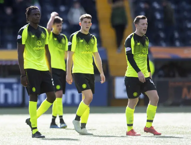 Celtic players troop off Rugby Park