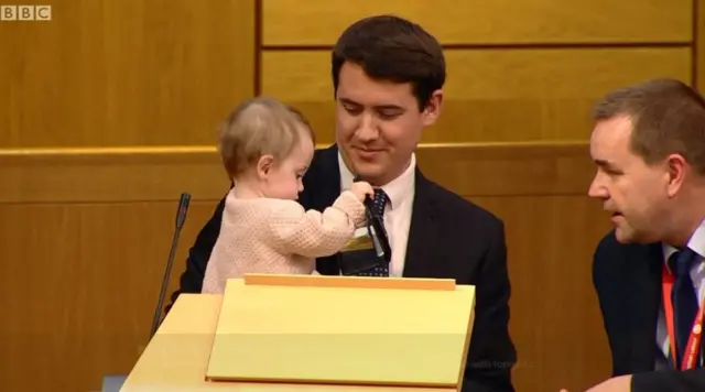 Labour MSP Mark Griffin with baby Rosa in the chamber last Thursday