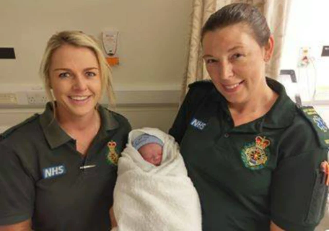 Claire and Anya with newborn baby boy