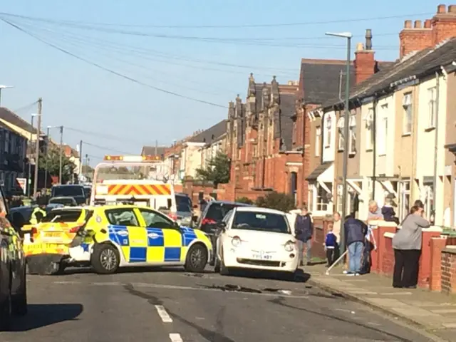 Crashed police car in Cleethorpes