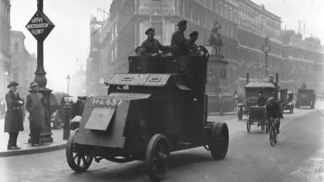 Troops guarding a food convoy during the 1926 general strike