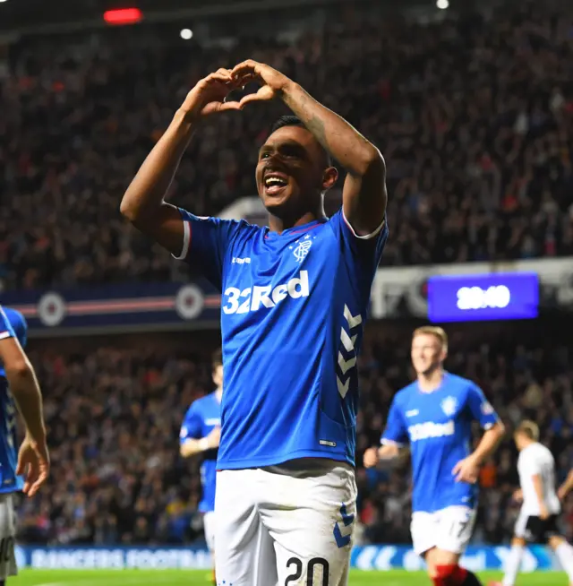 Alfredo Morelos celebrates scoring