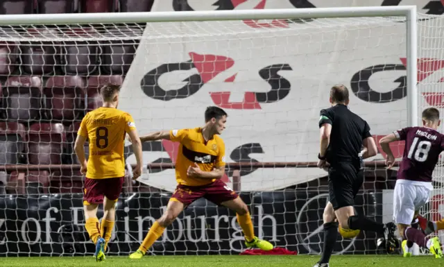 Steven MacLean (right) scores to draw Hearts level