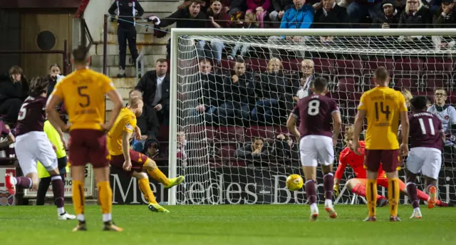 Curtis Main scores his penalty to give Motherwell the lead