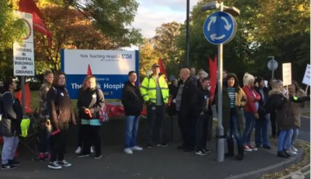 Striking NHS workers in York