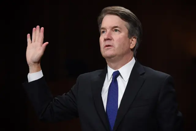 Supreme Court nominee Judge Brett Kavanaugh takes the oath before the US Senate Judiciary Committee.