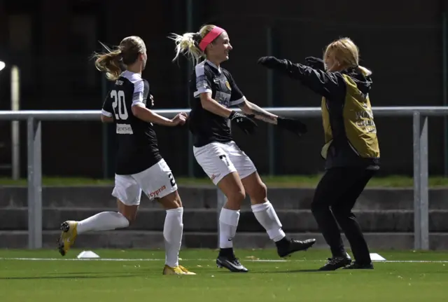 Krystyna Freda celebrates scoring for Somatio