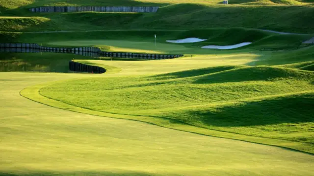 The first green at Le Golf National and the par-three second hole