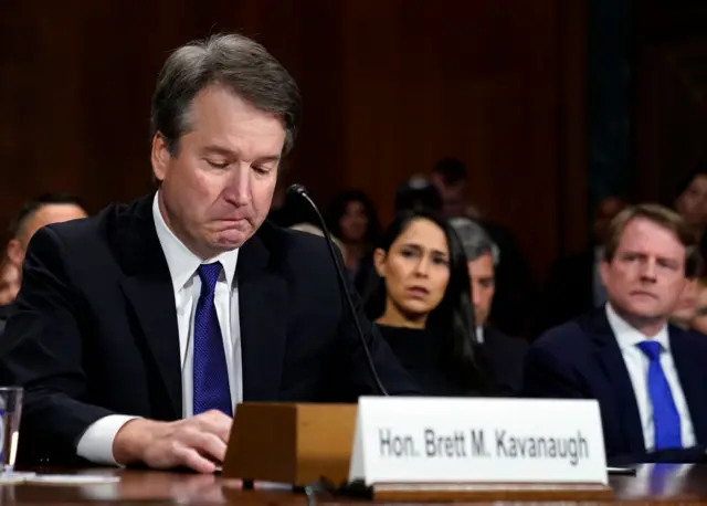 Kavanaugh looking sad during hearing