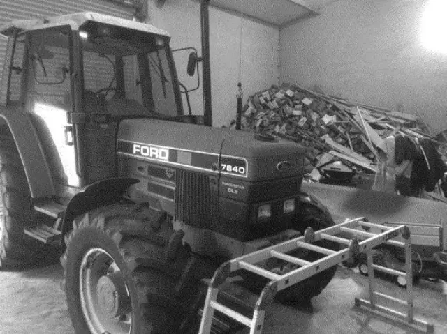 A tractor inside Stephen Brimstone's shed