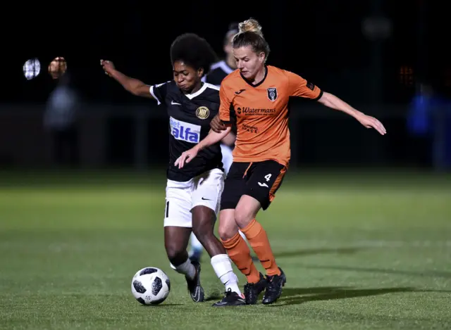 Glasgow City's Hayley Lauder takes on Somatio's Rebecca Elloh