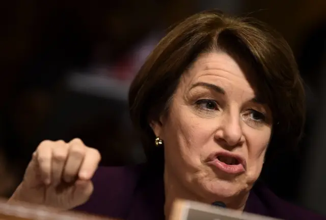 Senate Judiciary Committee member Senator Amy Klobuchar (D-MN) speaks during a markup hearing on Capitol Hill.