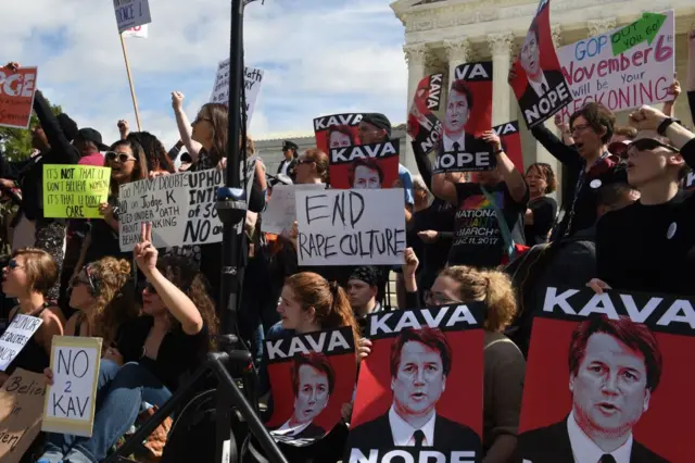 Activist demonstrate against US Supreme Court nominee Brett Kavanaugh in front of the court