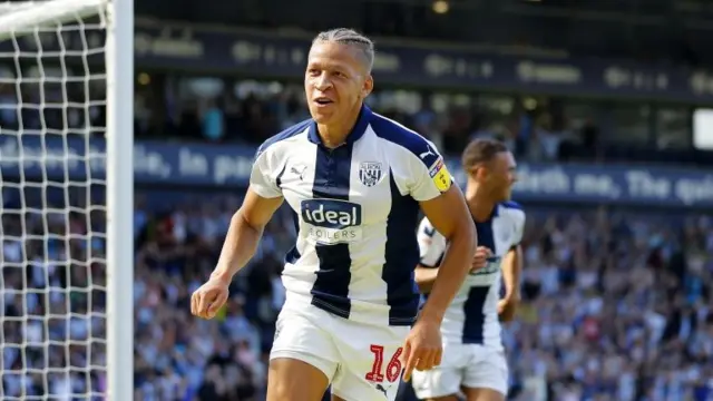 Dwight Gayle of West Bromwich Albion celebrates scoring during the Sky Bet Championship match between West Bromwich Albion and Stoke City