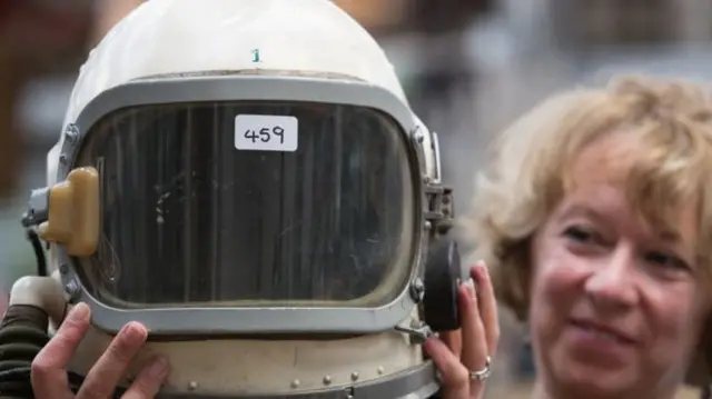 A Mercury capsule helmet and umbilical head wire