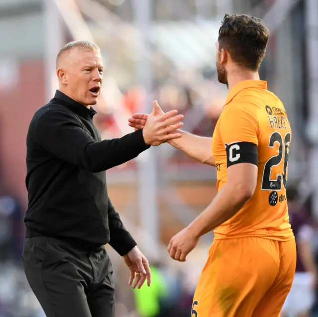 Livingston manager Gary Holt with captain Craig Halkett