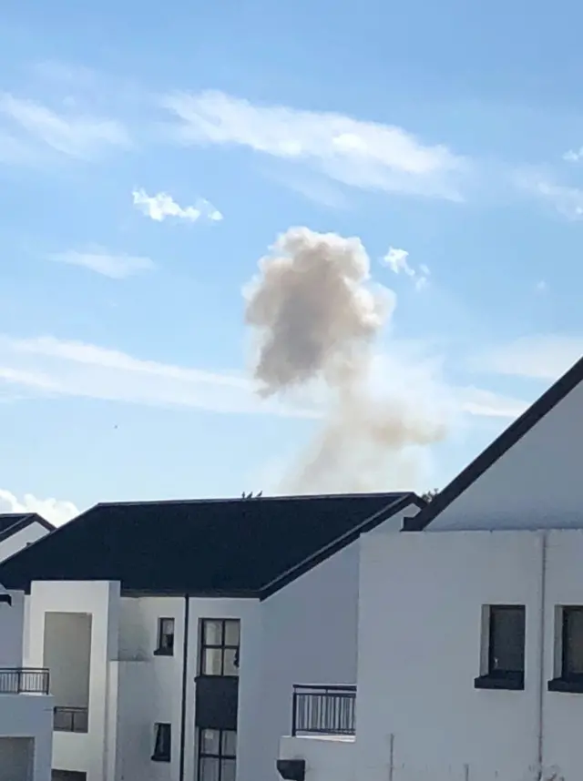 Smoke is seen during an explosion at the South African munitions depot in Somerset West, near Cape Town, South Africa September 3, 2018.