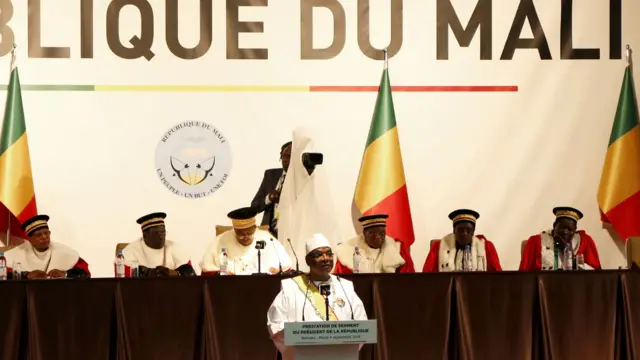 Mali"s President Ibrahim Boubacar Keita speaks at his presidential inauguration ceremony in Bamako, Mali September 4, 201