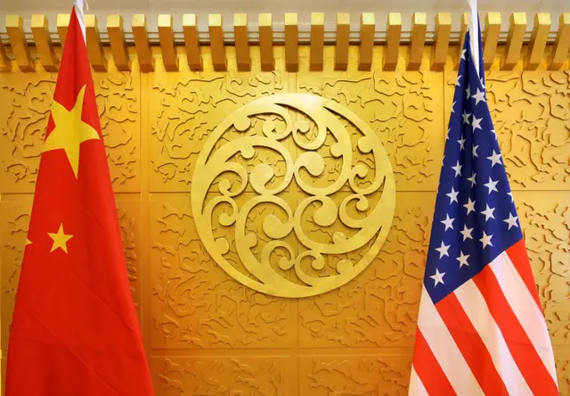 Us and China flags