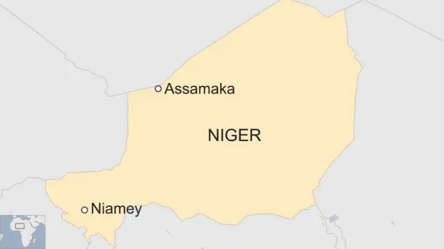 Map showing location of Assamaka and Niger